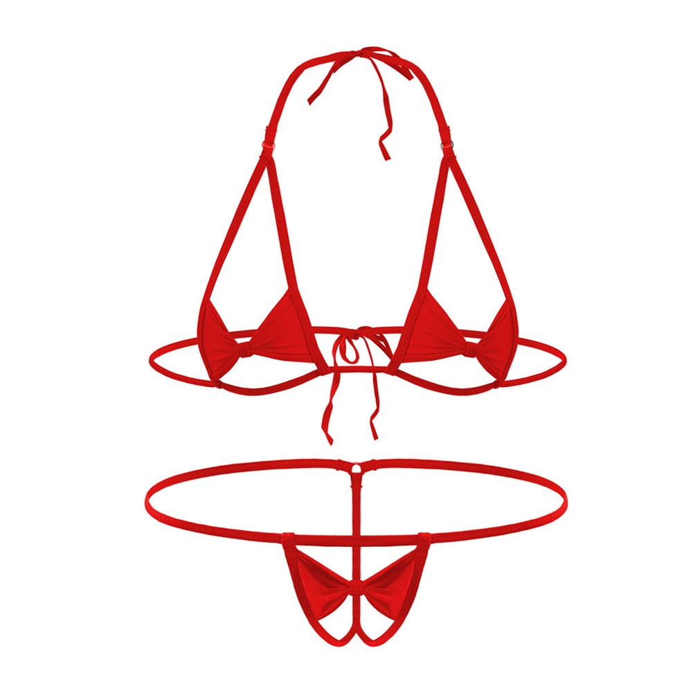 ALSLIAO Womens Lace Velvet Bra Set Push Up Underwear Lingerie G-String  Thong Nightwear Red 2XL 