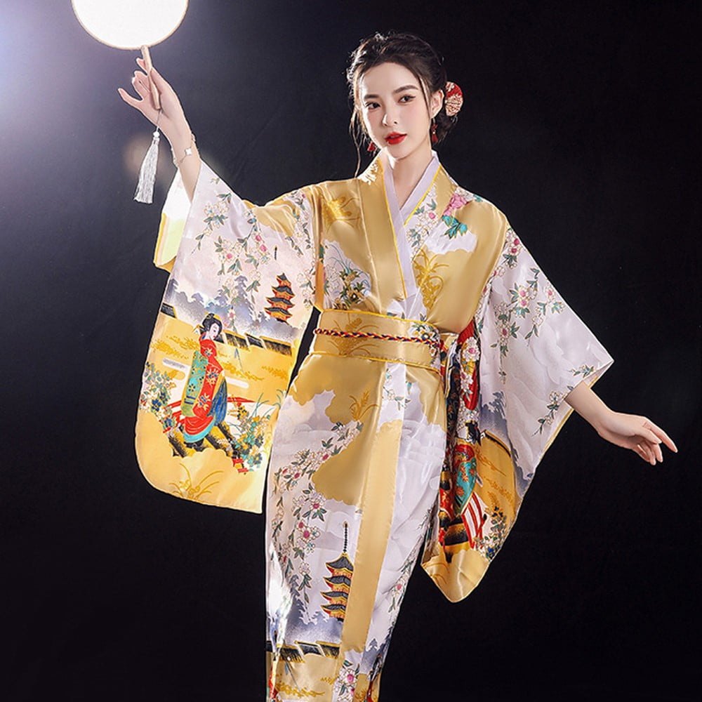 ALSLIAO Women Kimono Floral Yukata Bride Nightgown Pajama Dress Japanese  Cosplay Costume Yellow - Walmart.com