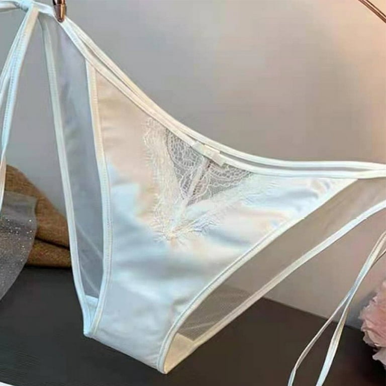 ALSLIAO Women Lace Panties Lingerie Soft Silk Satin Underwear Knickers  Briefs Seamless White