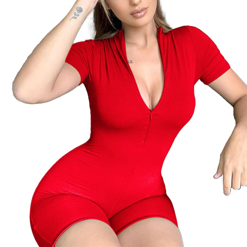 ALSLIAO Women Playsuit Jumpsuit Romper Slim Sports Fitness Zip Bodycon