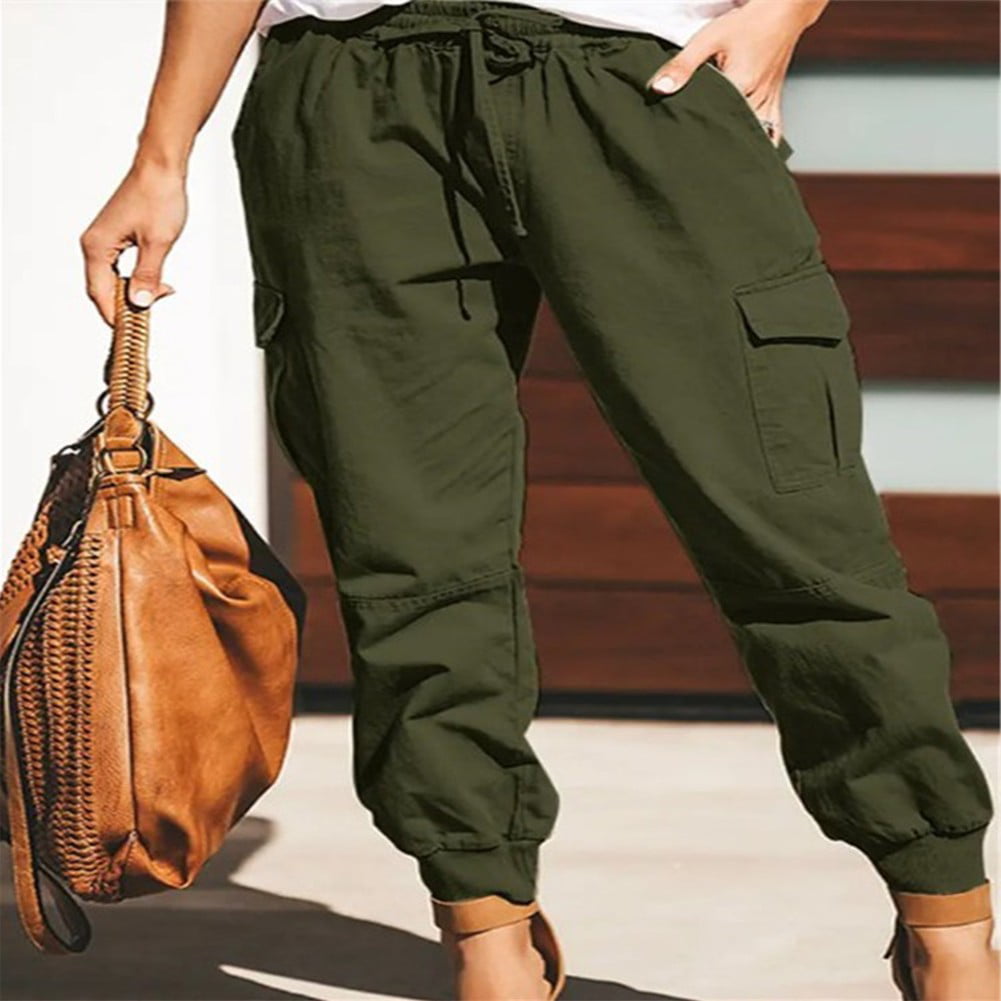 ALSLIAO Women Solid Overalls Cargo Pants Ladies Loose Pockets Fashion ...