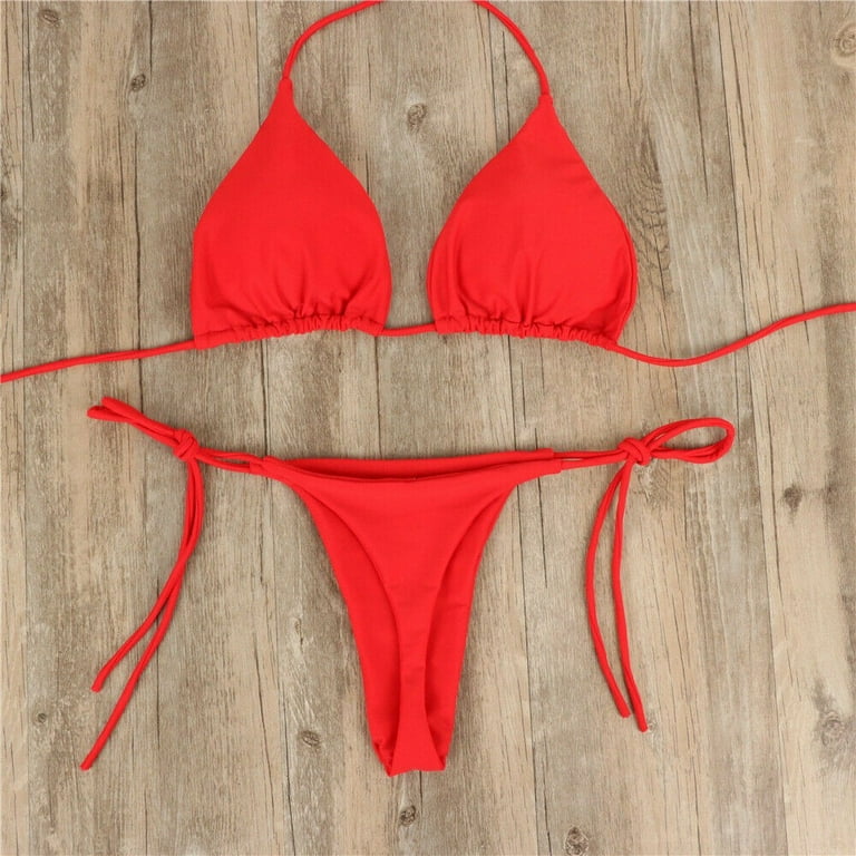 ALSLIAO Sexy Women G-String Underwear Bikini Set Bra Top Thong Lingerie  Swimwear Golden Brown 
