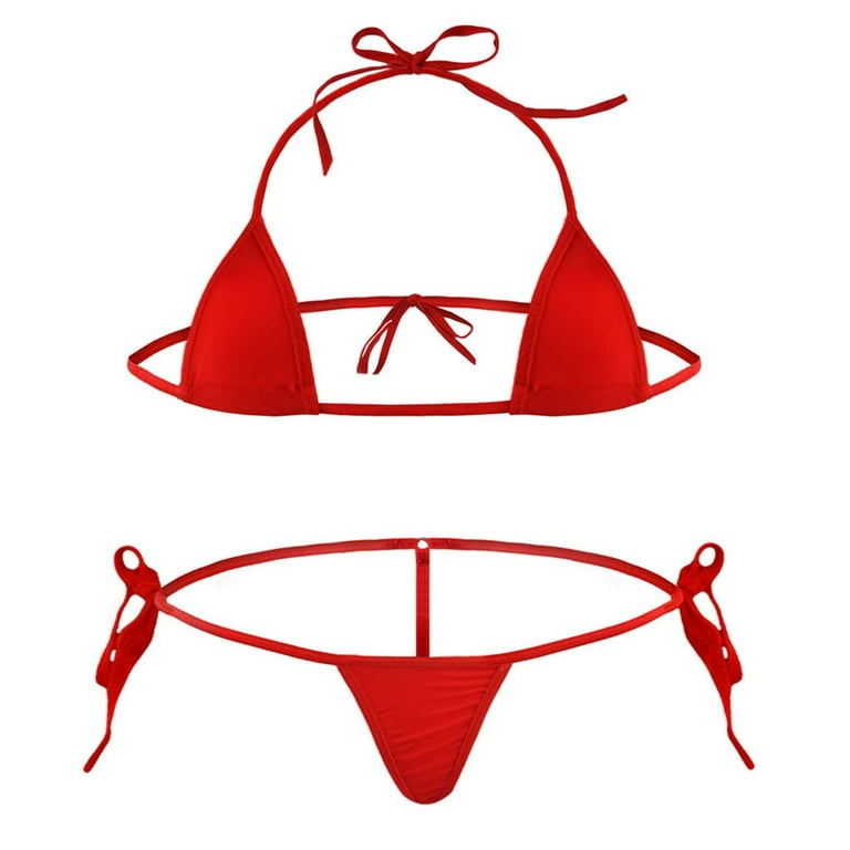 ALSLIAO Sexy Women G-String Underwear Bikini Set Bra Top Thong Lingerie  Swimwear Pink