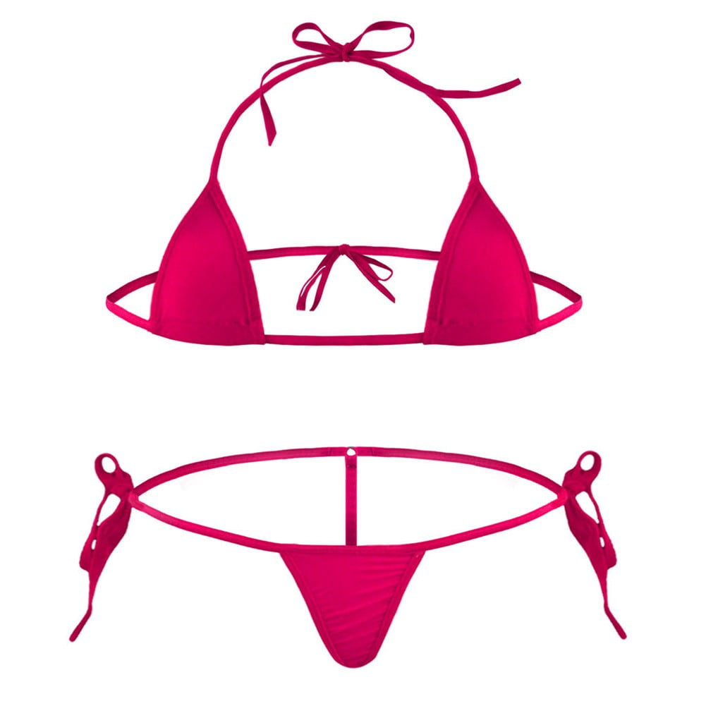 ALSLIAO Sexy Women G-String Underwear Bikini Set Bra Top Thong Lingerie  Swimwear Black