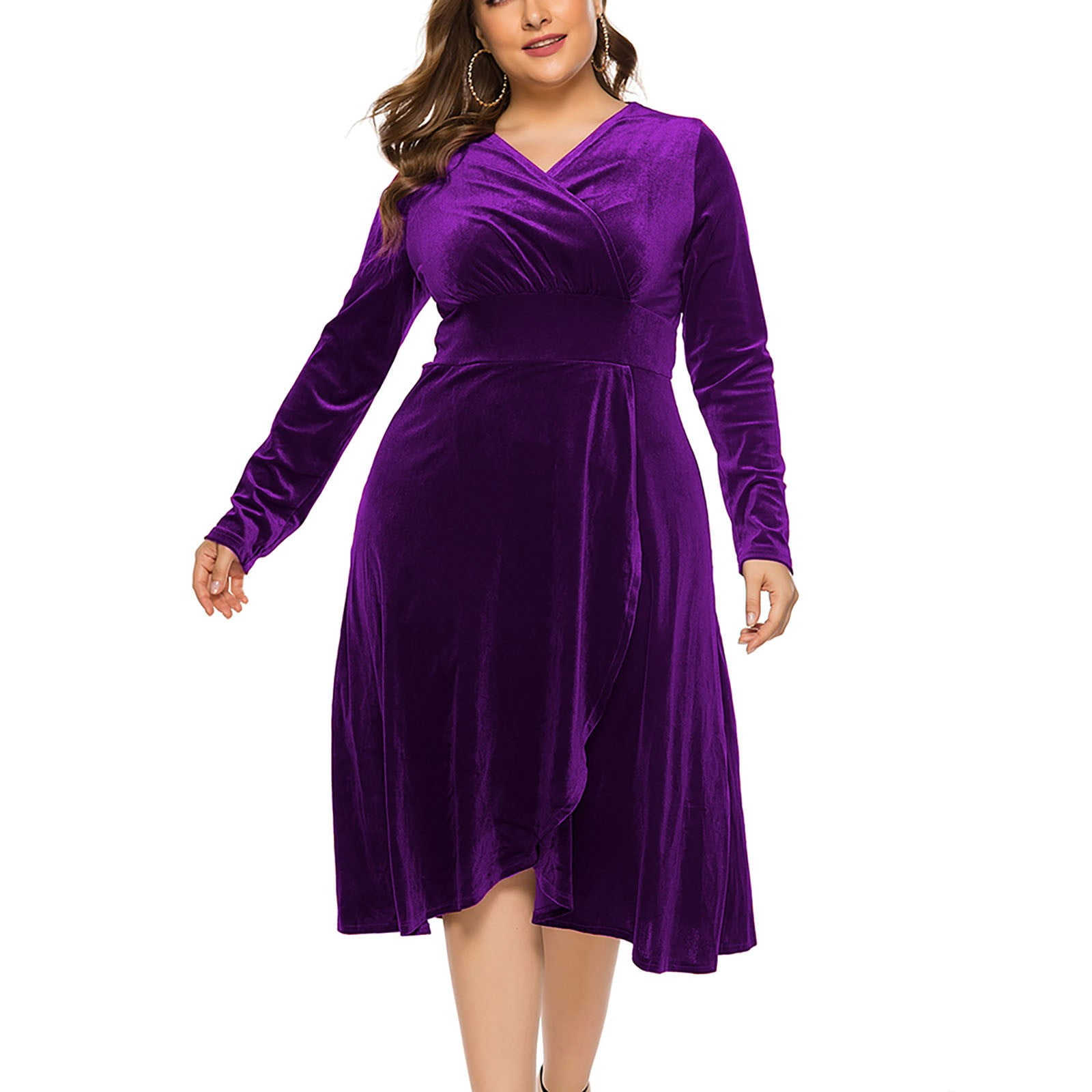 Plus size purple velvet dress cheap