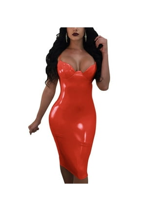 FASHION QUEEN Plus Size High Neck Short Sleeve Skinny Dress Women Wetlook  PVC Open Bust Dress : : Clothing, Shoes & Accessories