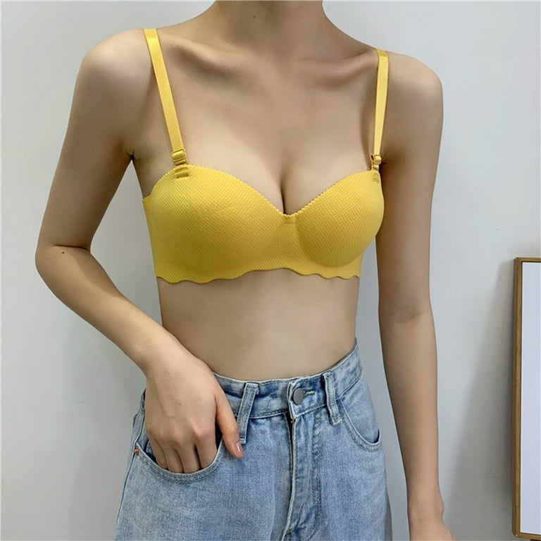 ALSLIAO Womens Sexy Half Cup Bras Detachable Shoulder Strap Push Up  Wireless Brassiere Yellow 38 