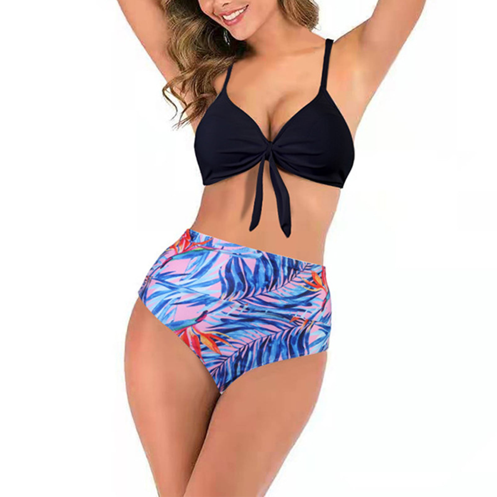 ALSLIAO Womens Sexy Soild Print Bikini Set Push Up Bathing Swimwear High  Waist Swimsuit C S 