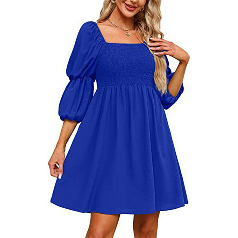 ALSLIAO Womens Square Neck Dresses Puff Sleeve Smocked Chest Off