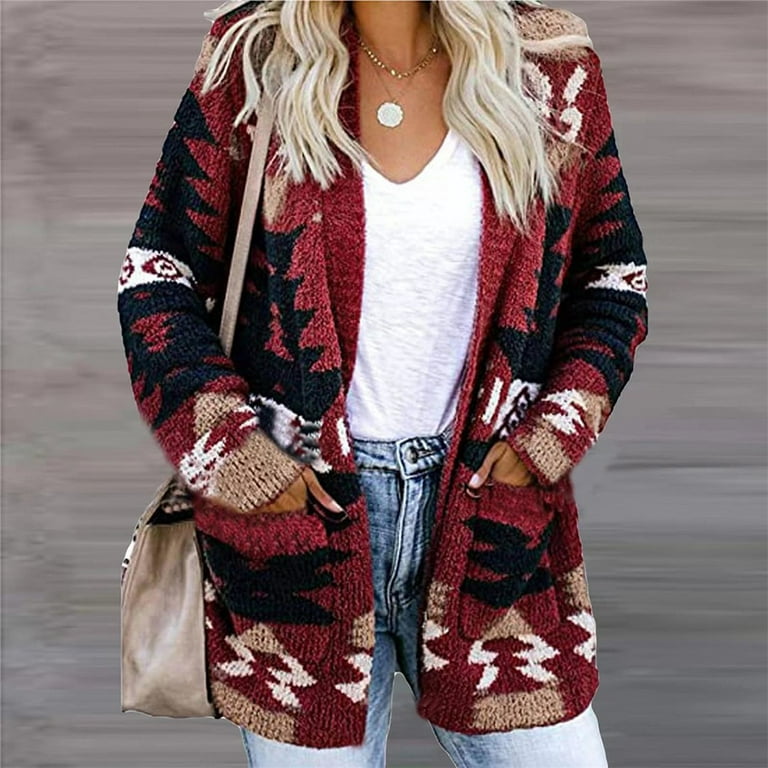 ALSLIAO Womens Winter Warm Cardigan Coat Long Sleeve Outwear Jacket Fashion  Knit Sweater Red M 