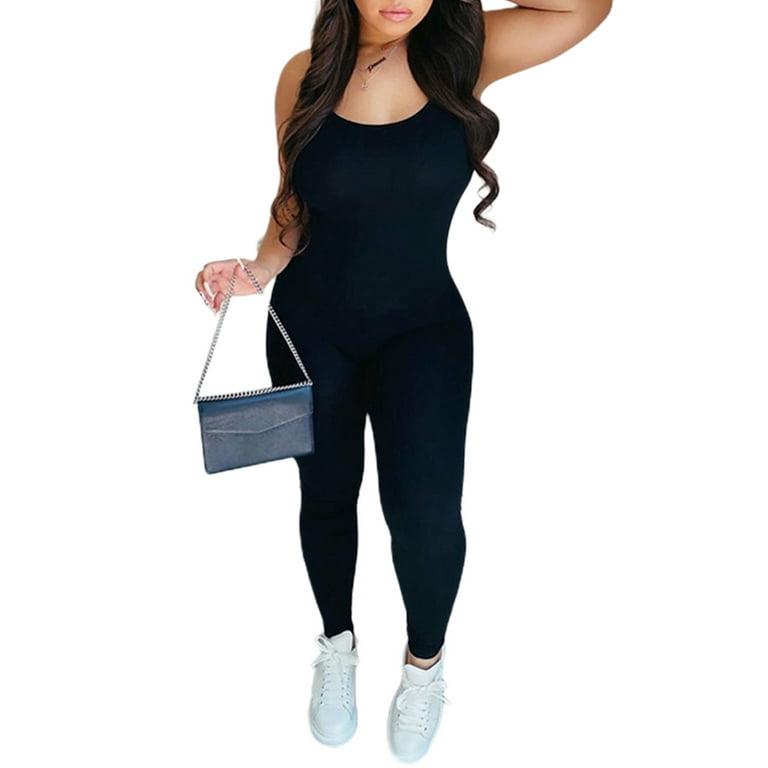 ALSLIAO Womens slim sexy suspender tight yoga jumpsuit can be worn  externally Black M