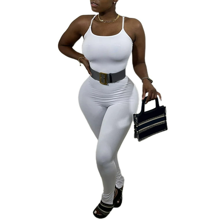 ALSLIAO Womens slim sexy suspender tight yoga jumpsuit can be worn  externally White S 