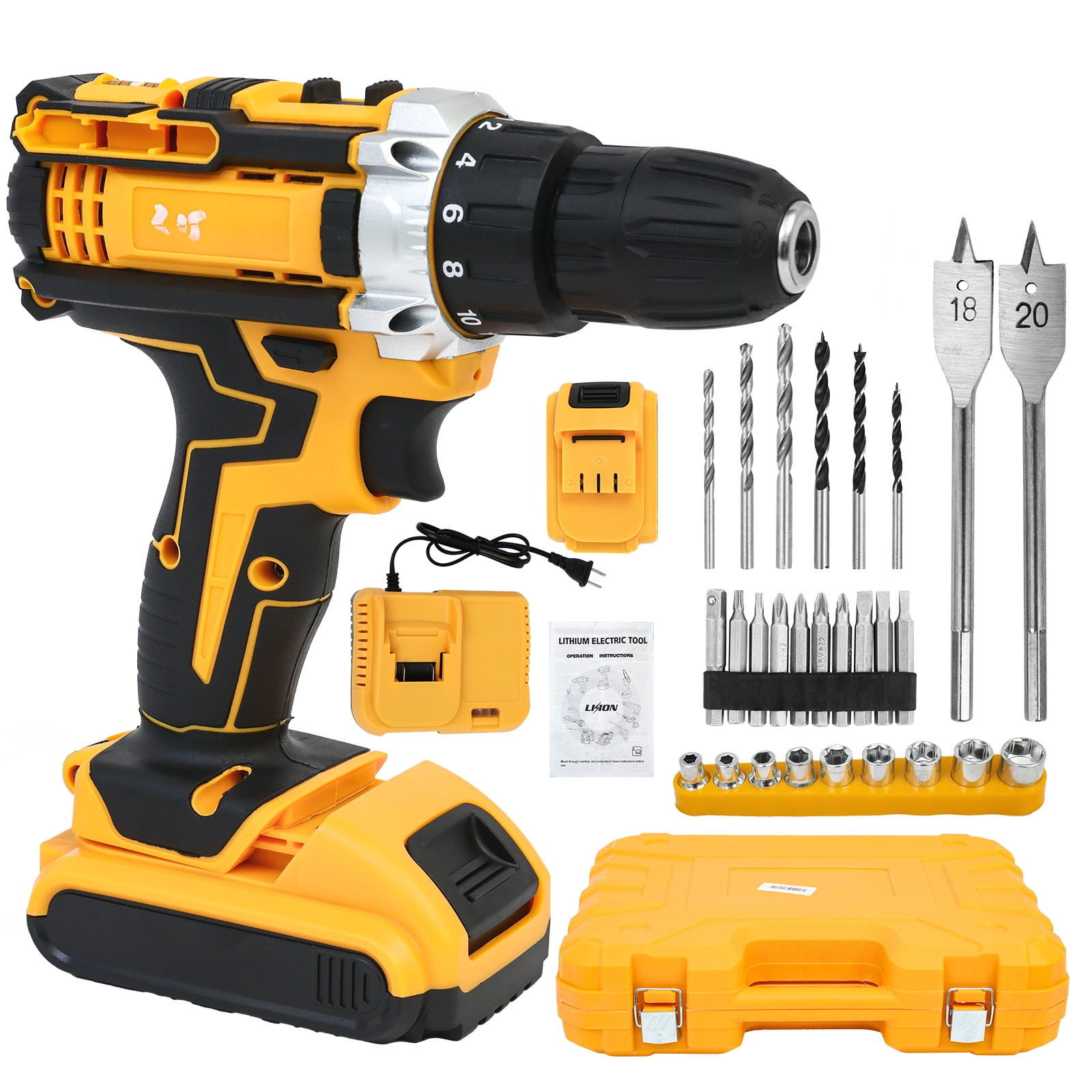 ALSO GO 21V Cordless Drill, Power Drill Driver Set with 2 x 2Ah Batteries and Fast Charger, 2 Variable Speed, Built-in LED, Power Drills for Drilling and Tightening/Loosening Screws