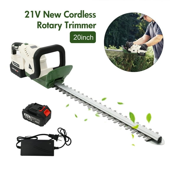 TOPZOO 21V Cordless Rotary Trimmer, 20" Dual-Action Blade Electric Hedge Trimmer, Handheld Shrub Trimmer with 3.0Ah Battery and Fast Charger
