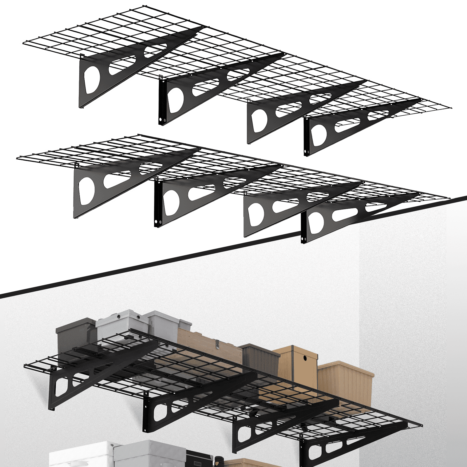 ALSO GO 2PK Garage Shelving Wall Mounted, Metal Garage Storage Rack, 72" x 12" Heavy Duty Wall Shelf (2x6ft), Floating Shelves for Shed, Loads 800 Lbs, Black