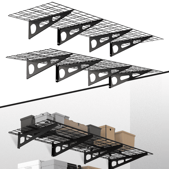 ALSO GO 2PK Garage Shelving Wall Mounted, Metal Garage Storage Rack, 72" x 12" Heavy Duty Wall Shelf (2x6ft), Floating Shelves for Shed, Loads 800 Lbs, Black