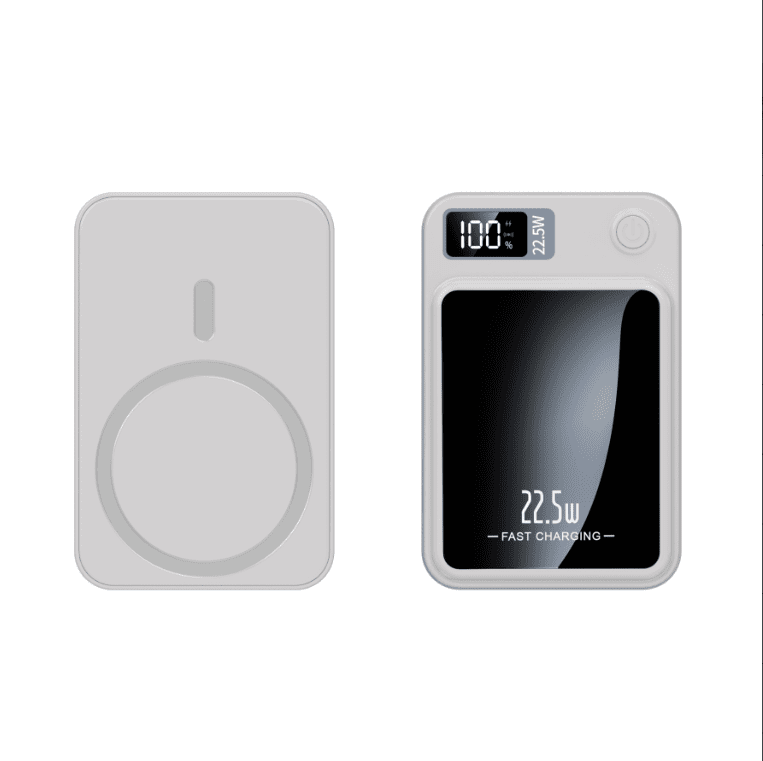 ALSO GO 5000mAh Magnetic Wireless Power Bank, 22.5W Fast Charging with LED Digital Display, Compatible with Wireless and Wired Charging, USB -C Battery Pack for Quick Charging Mobile Power, White