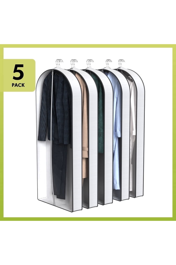 60" Garment Bags with 4" Gussets, Multifunctional Garment Bags for Hanging Clothes,Waterproof Dress Bag and Suit Bag, Clear Travel Garment Bag for Clothes, Gowns, Coats, Suits, 5 Packs
