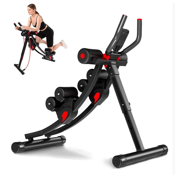 ALSO GO 440lb Ab Workout Machine, Height Adjustable Exercise Equipment, Abdominal Trainer for Home Gym, Foldable Ab Fitness Full Body Shaping, Black/Red