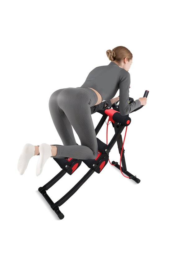 Ab Workout Machine, Core & Ab Exercise Equipment, Height Adjustable Abdominal Trainer for Home Gym, Foldable Ab Fitness Full Body Shaping, Black/Red