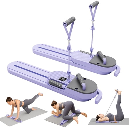 Rican Pilates Board, Pilates Reformer Board Ab Core Trainer, LCD Timer Dual-Track Detachable Ultra-Quiet Abdominal Trainer, More Than 40 Modes with Resistance Bands & Knee Pads, Purple