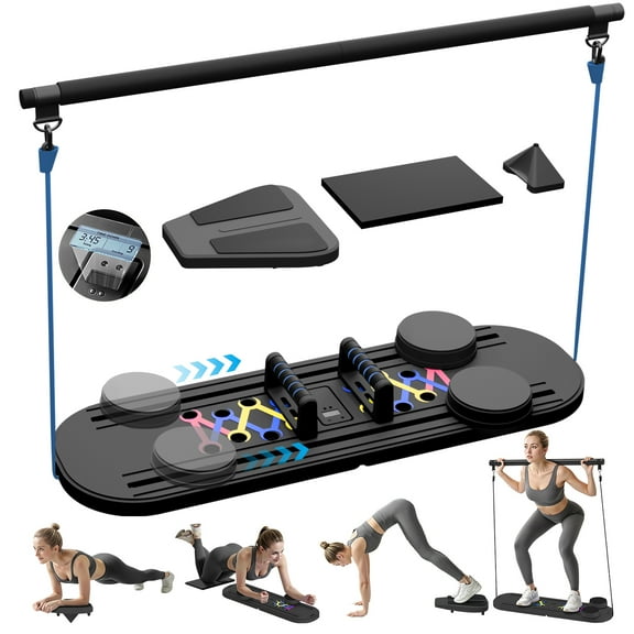 ALSO GO Pilates Board, Multifunctional Abdominal Board, Portable Pilates Machine with LED for Home, Sliding Workout Equipment with Knee Protected, Black