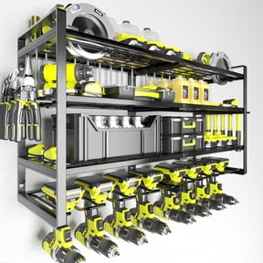 Baokaler Power Tool Organizer, 8 Drill Holder Wall Mount, 4 Layer Heavy Duty Metal Tool Storage Rack, Battery Tools Holder Shelf,Utility Tool Shelves for Workshop or Garage, Black