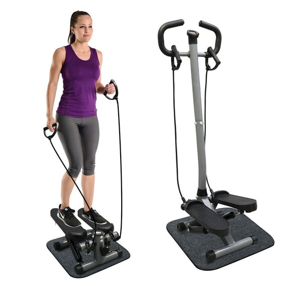 ALSO GO Mini Stepper with Handlebar, Stair Stepper Machine with LCD Digital Monitor,  Adjustable Height Stepper Machine for Aerobic Workout, Gray
