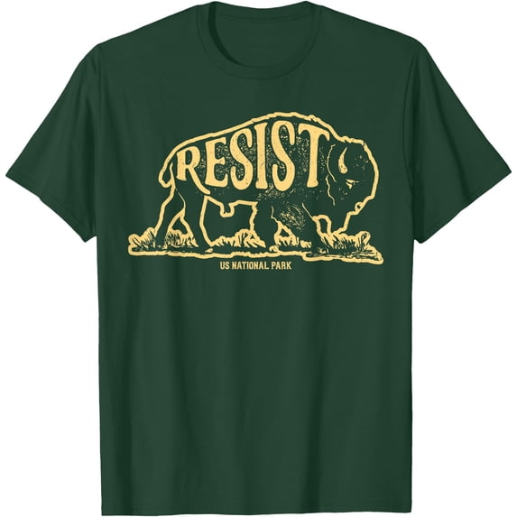 ALT US National Park Resist Service Bison Buffalo Vintage Unisex T-Shirt for Men Women Kids Toddler,Forest Green Color,Size YXL