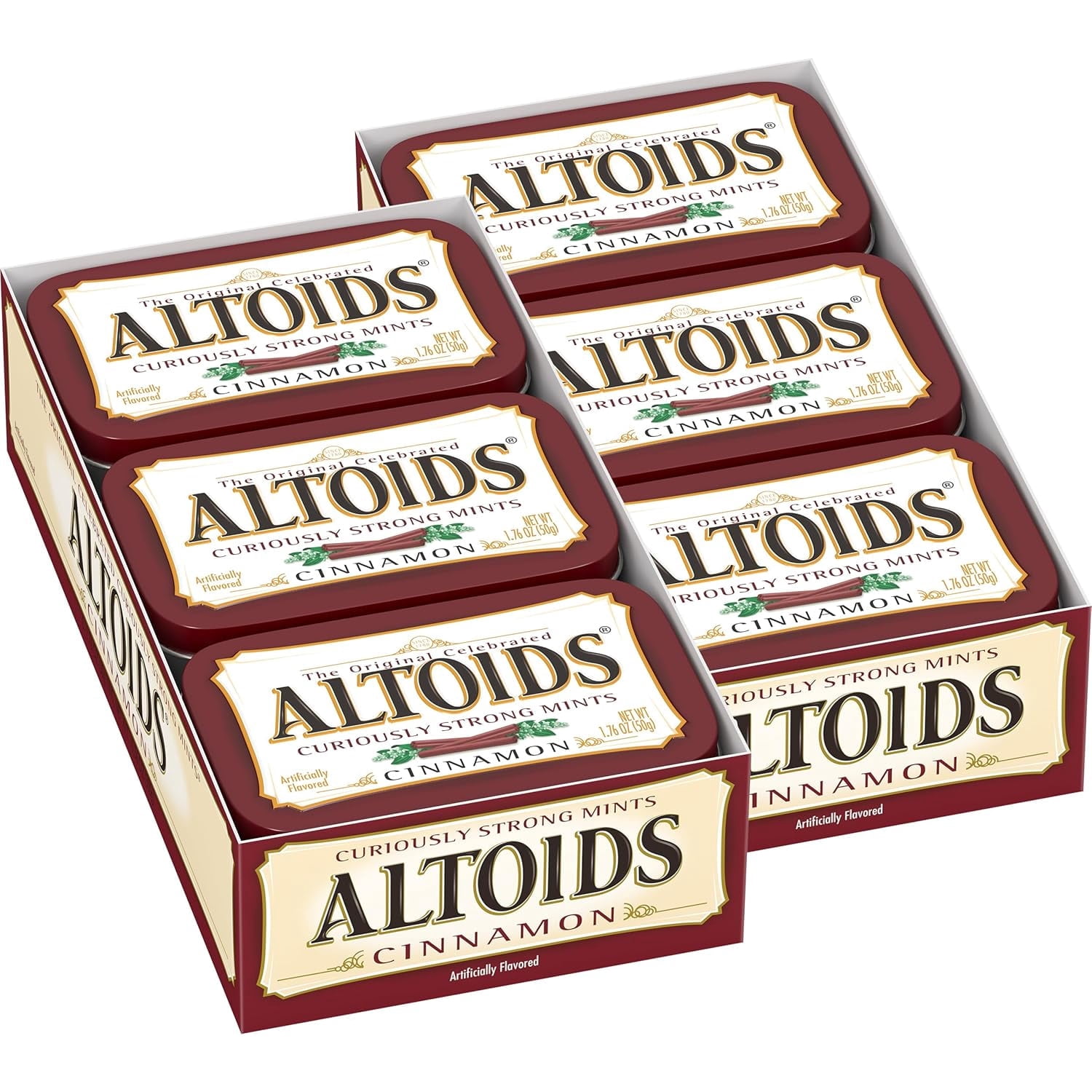 ALTOIDS Classic Cinnamon Breath Mints, 1.76 Oz, Pack of 12 | Hard Candy Breath Refreshers, Spicy Cinnamon Flavor | Keto-Friendly & Portable | Ships in an Aromatik™ Damage Proof Box