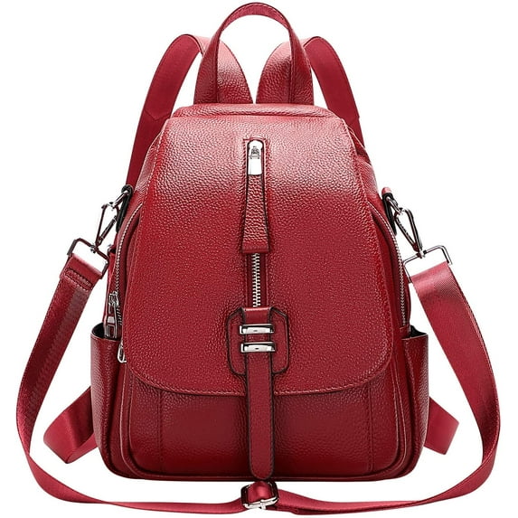 ALTOSY Fashion Leather Backpack Purse for Women Shoulder Bag with Flap S85 Wine Red
