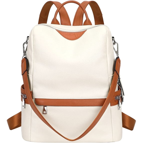 ALTOSY Women Real Leather Backpack Purse Elegant Ladies Shoulder Bag S80 Beige/Brown