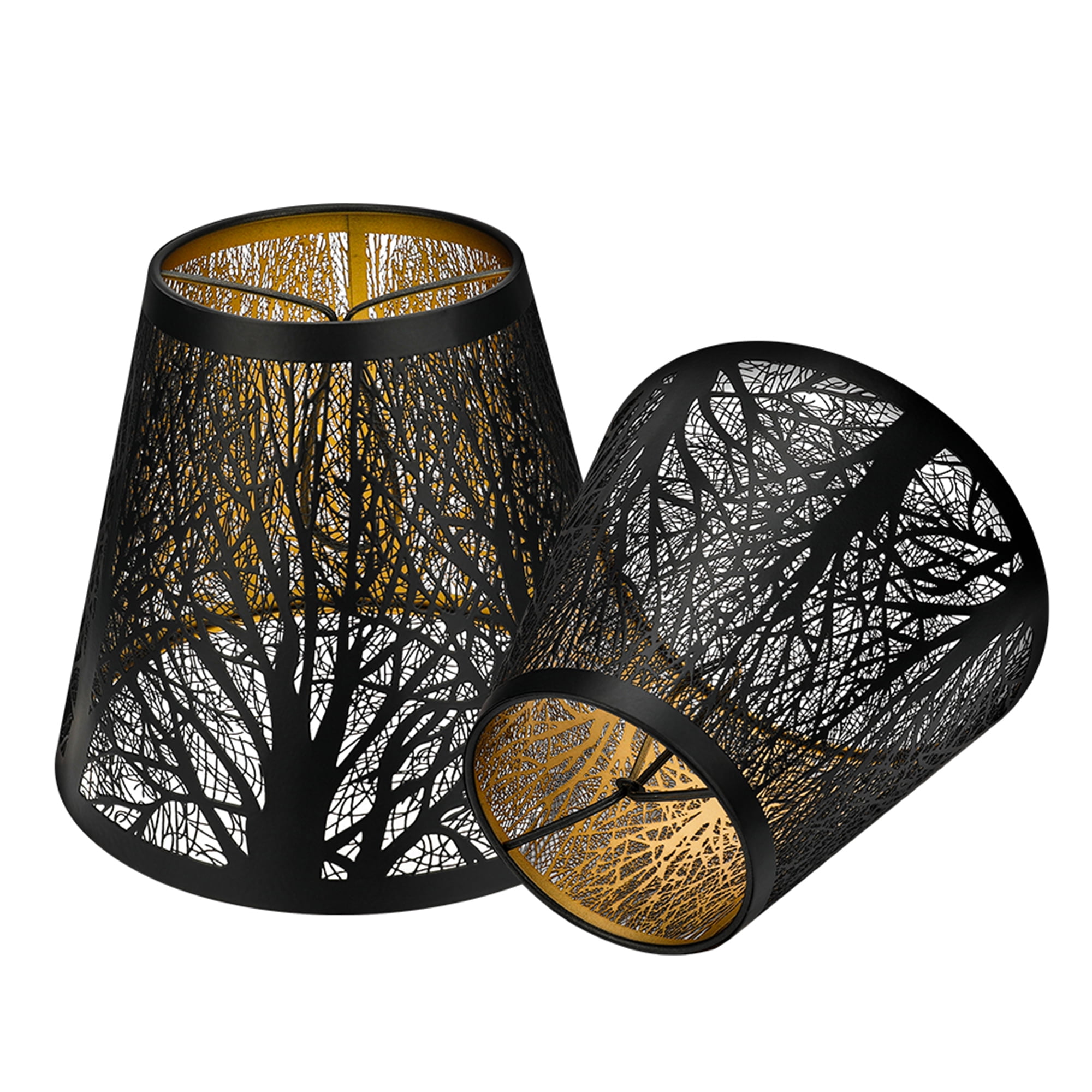 ALUCSET Tree Pattern Clip On Bulb Metal Lampshades, Set of 2, Black