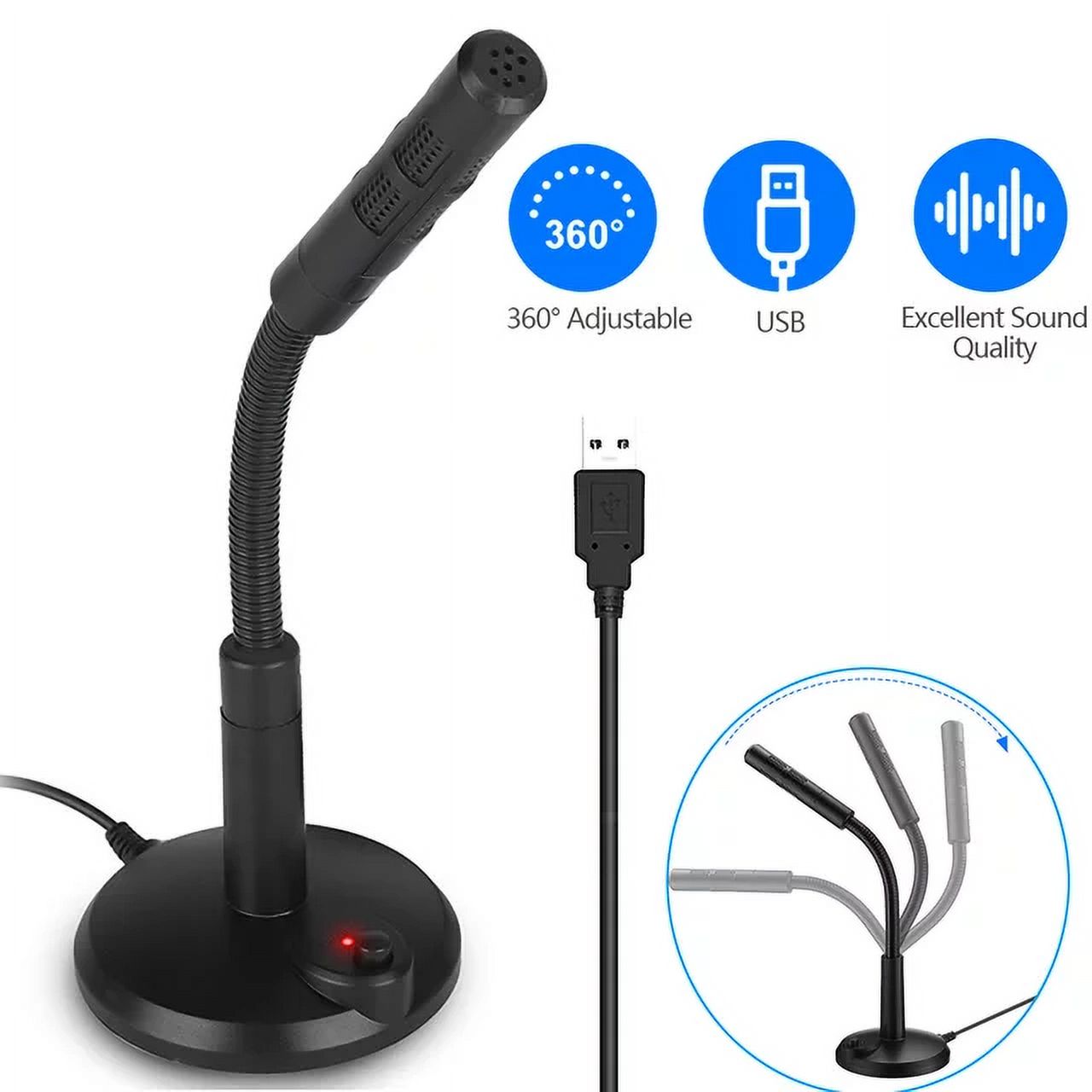 ALUED USB Computer Mini Condenser Microphone Stand Recording Mic For PC