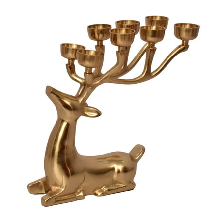 Cast Aluminum Sitting Reindeer Tealight Holder, Gold, 14", by My Texas House