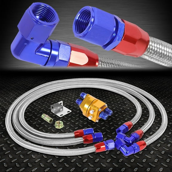 ALUMINUM ENGINE OIL FILTER RELOCATION KIT+MALE FITTING+3X BRAIDED STAINLESS LINE