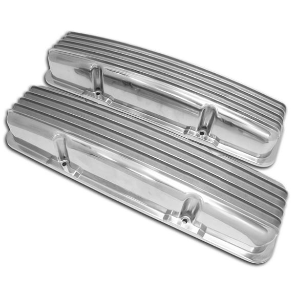 ALUMINUM For CHEVY SB 283-400 SHORT VALVE COVERS FULL FINNED - POLISHED W/O HOLE