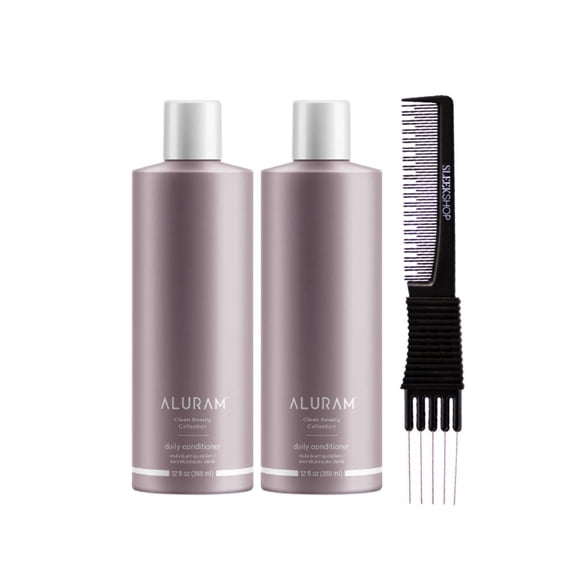 ALURAM Clean Beauty Collection Daily Conditioner (12 oz) with SLEEKSHOP Teasing Comb Pack of 2