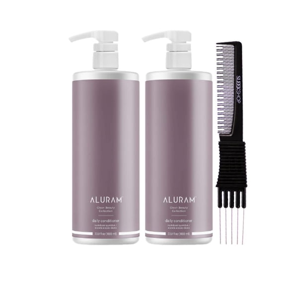 ALURAM Clean Beauty Collection Daily Conditioner (33.8 oz) with SLEEKSHOP Teasing Comb Pack of 2