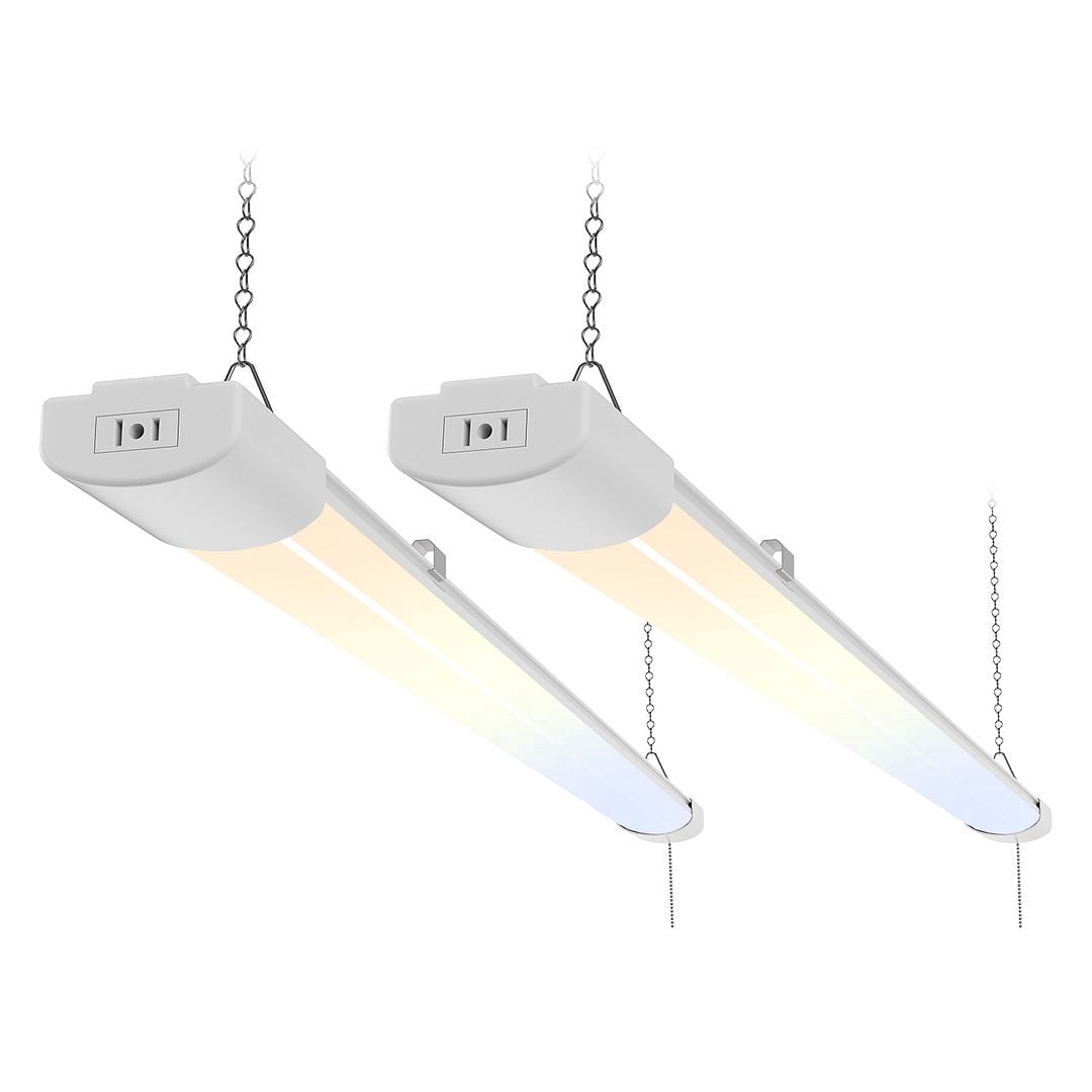 ALUSSO 4FT LED Shop Lights for Garage, 6000LM Super Bright Shop Lights with Pull Chain, 60W/45W/30W, 2700K/3000K/4000K/5000K/6500K Adjustable Led Shop Lights Linkable for Workshop, 2 Pack