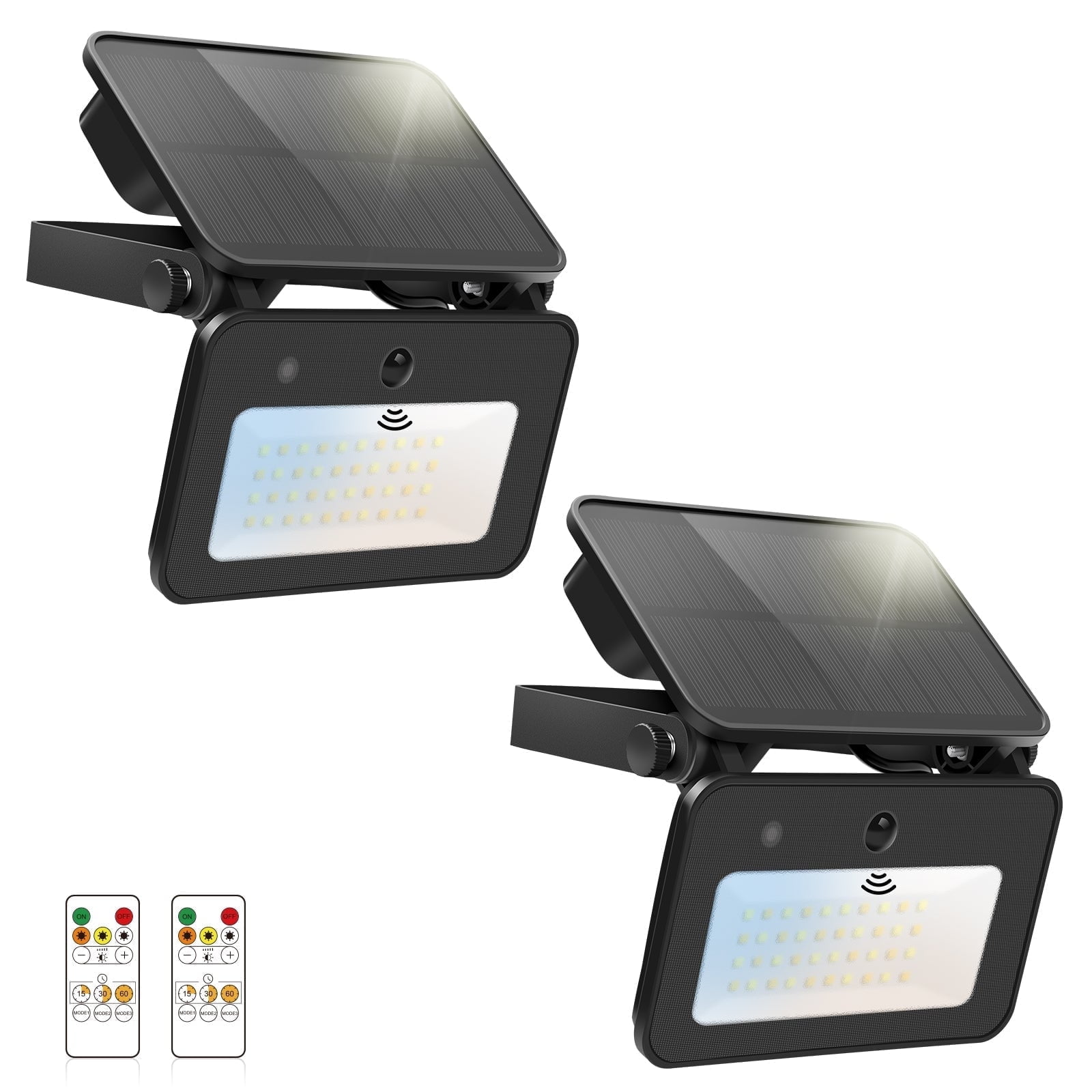 ALUSSO LED Solar Security Lights Outdoor 1000LM, Motion Sensor Flood Lamps with Remote Control, Dimmable&3CCT 3000K/4000K/6500K, 2 pcs for Garden Yard