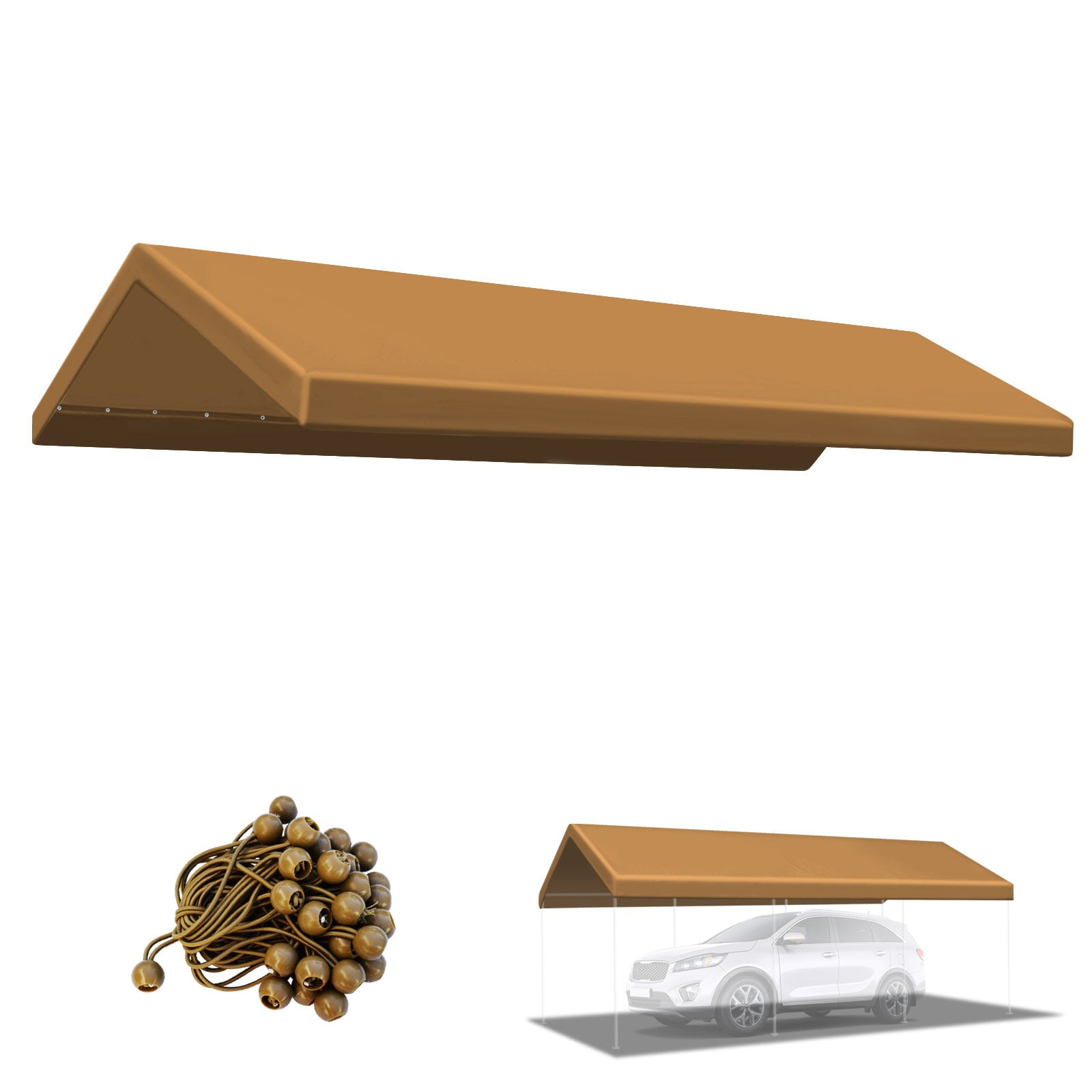ALUVIERA Carport Tent Top Garage COVER ONLY w Bungee, Waterproof Replacement Canopy (12'x20',TAN)