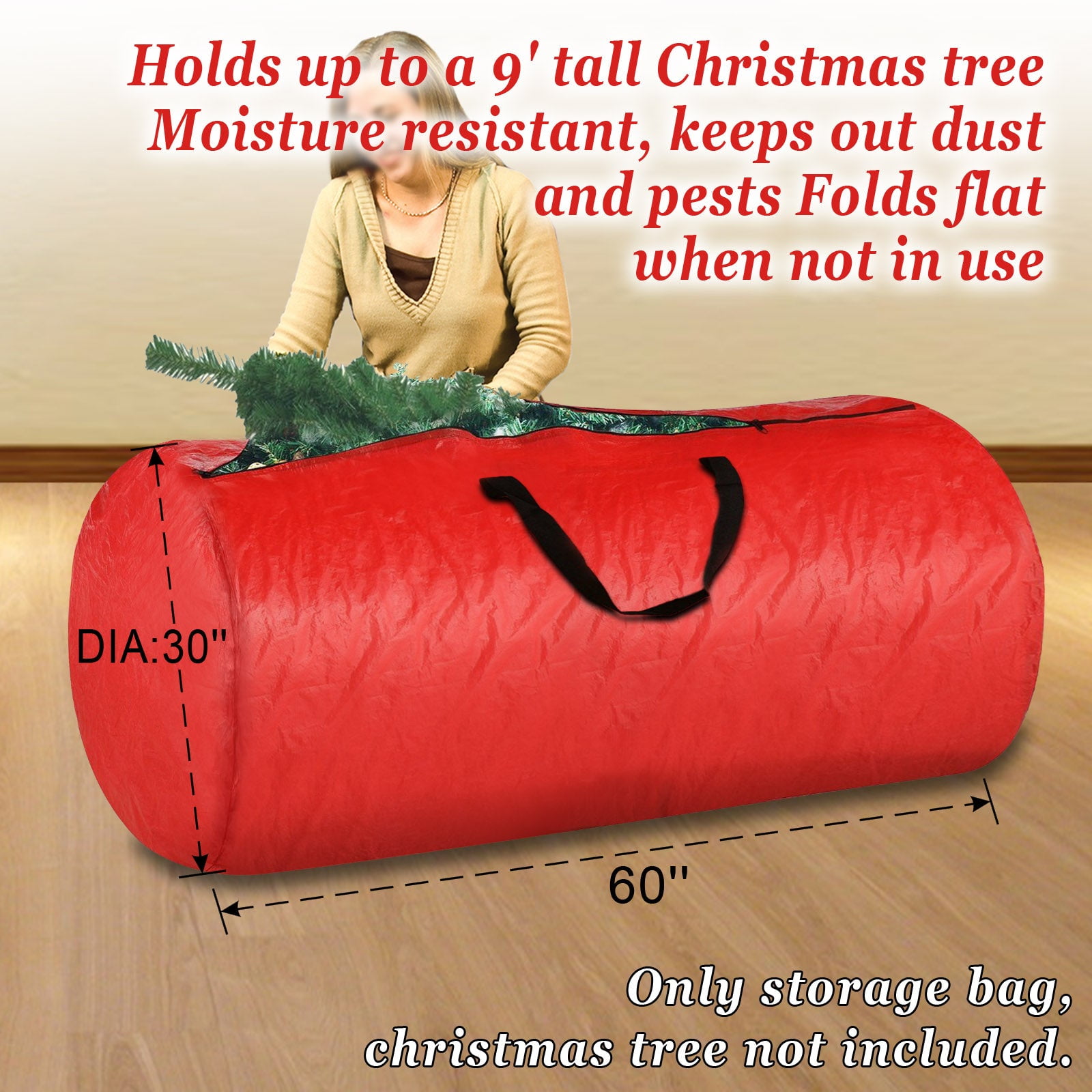 ALUVIERA Heavy Duty Large Artificial Christmas Tree Carry Storage Bag Umbrella Storage bag Holiday Clean Up to 9'(RED,20pcs)