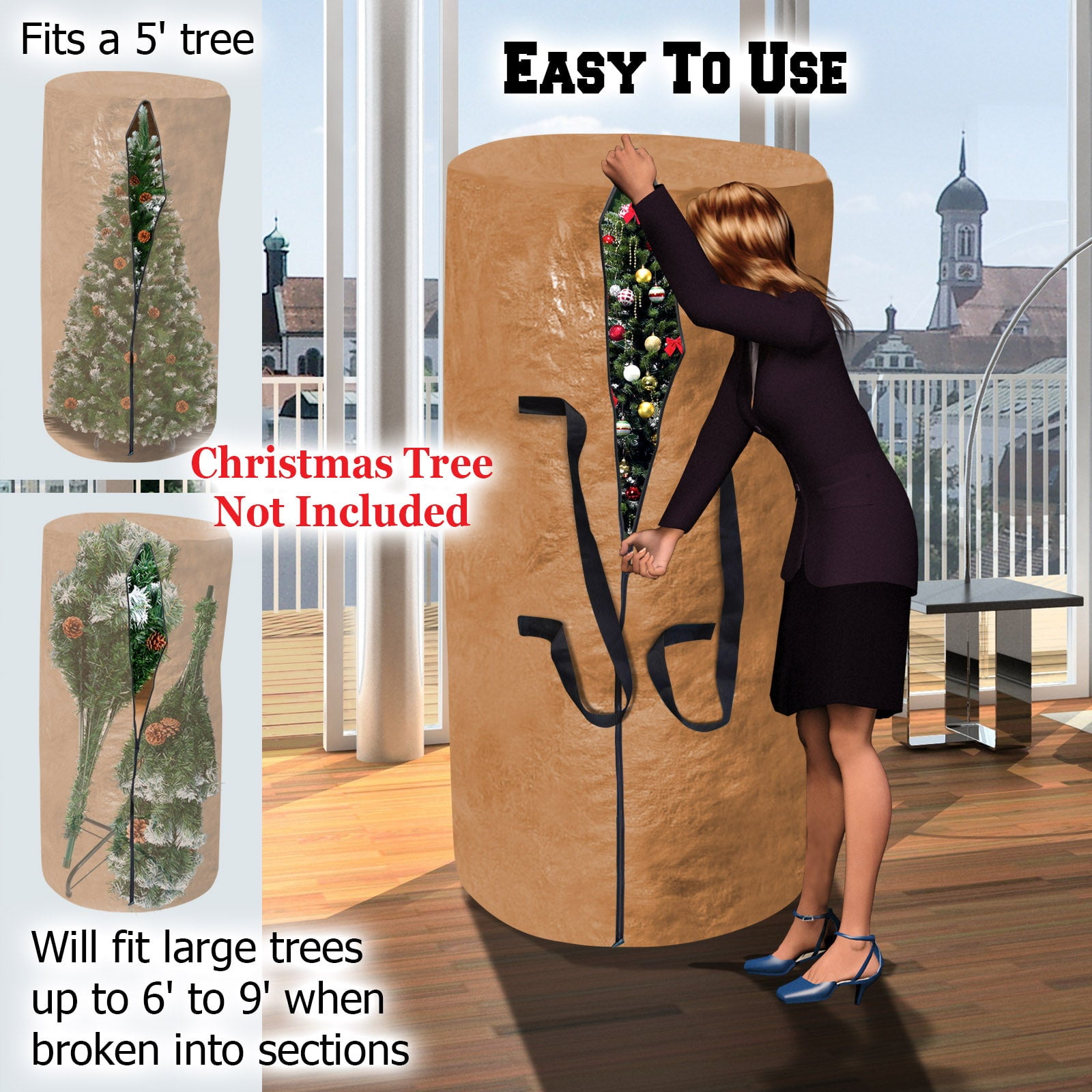 ALUVIERA Heavy Duty Large Artificial Christmas Tree Carry Storage Bag Umbrella Storage bag Holiday Clean Up to 9'(TAN)