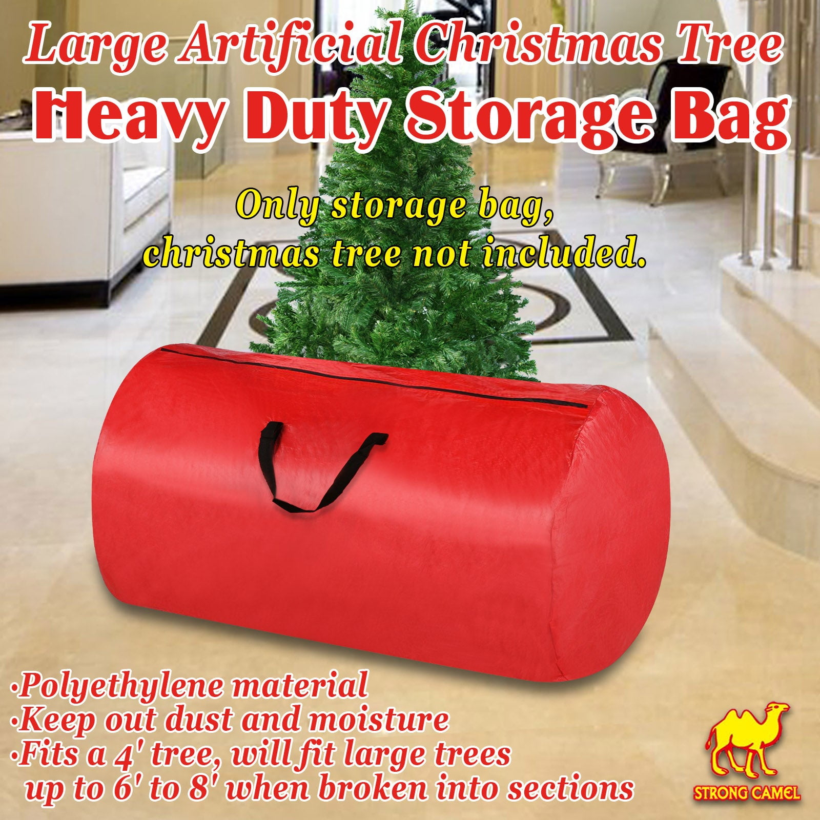 ALUVIERA Large Artificial Christmas Tree Carry Storage Bag Umbrella Storage bag Holiday Clean Up 8' w Handles(RED)