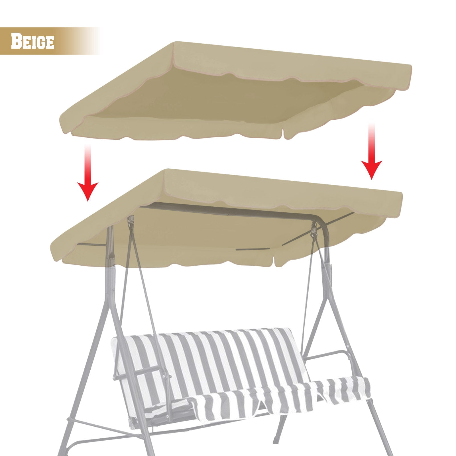 ALUVIERA Patio Swing Canopy Replacement Top Outdoor Seater Porch Swing Canopy Cover, Cover ONLY, （77"x43"，Beige）