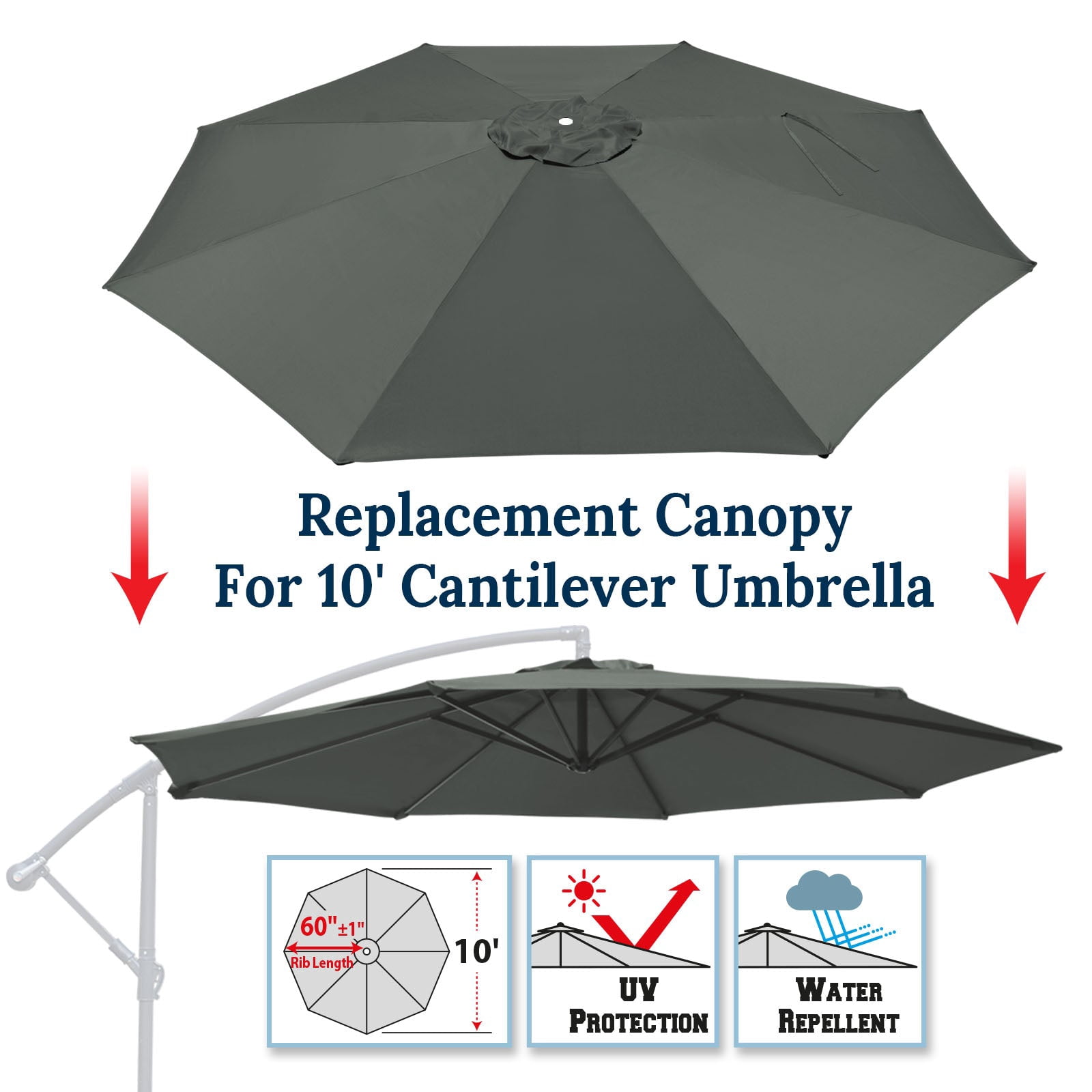 ALUVIERA Replacement Umbrella Canopy for 10ft 8 ribs Cantilever Hanging Umbrella (Canopy Only)