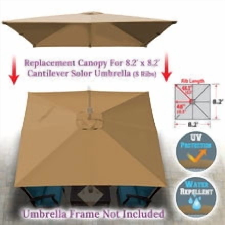 ALUVIERA Replacement Umbrella Canopy for 8.2ft x 8.2 ft 8 ribs