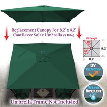 ALUVIERA Replacement Umbrella Canopy for 8.2ft x 8.2 ft 8 ribs
