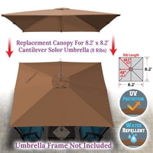 ALUVIERA Replacement Umbrella Canopy for 8.2ft x 8.2 ft 8 ribs